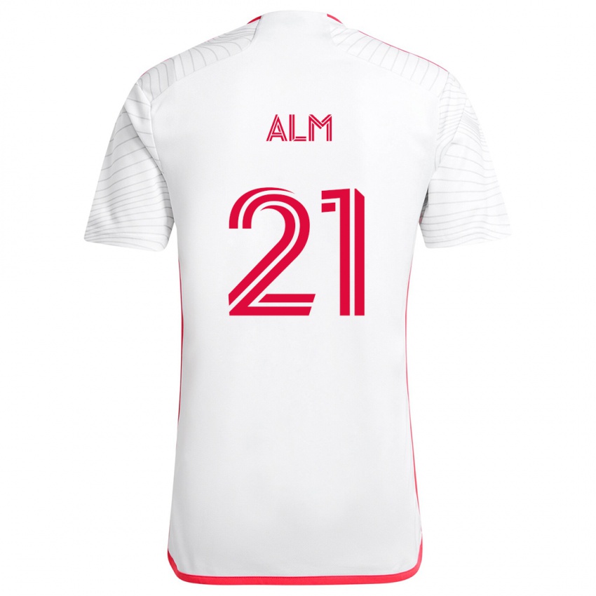 Børn Rasmus Alm #21 Hvid Rød Udebane Spillertrøjer 2024/25 Trøje T-Shirt