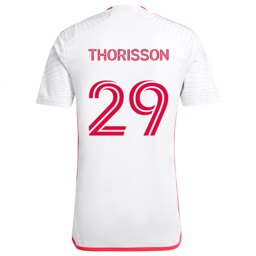 Børn Nökkvi Thórisson #29 Hvid Rød Udebane Spillertrøjer 2024/25 Trøje T-Shirt