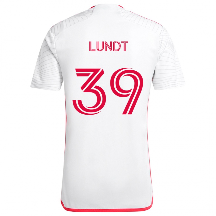 Børn Ben Lundt #39 Hvid Rød Udebane Spillertrøjer 2024/25 Trøje T-Shirt