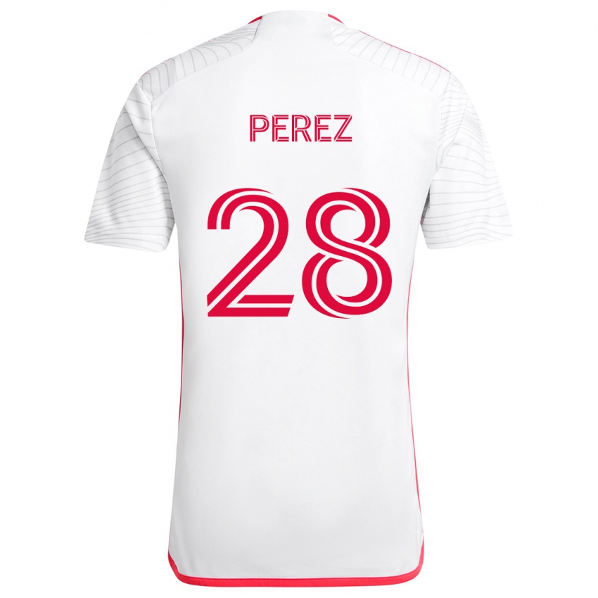 Børn Miguel Perez #28 Hvid Rød Udebane Spillertrøjer 2024/25 Trøje T-Shirt