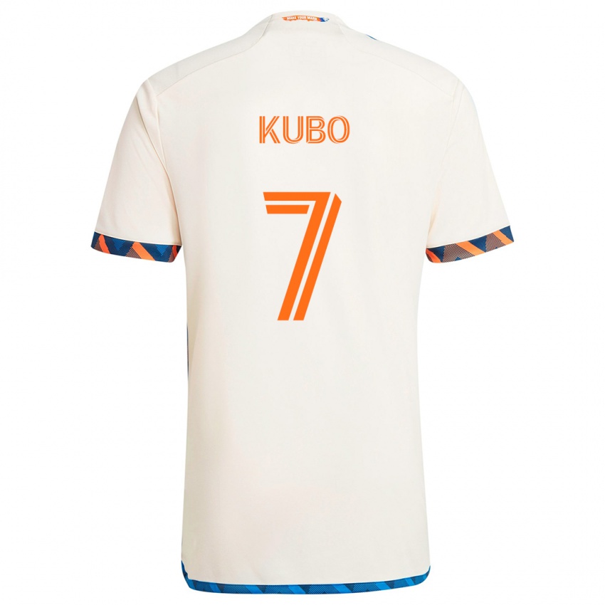 Børn Yuya Kubo #7 Hvid Orange Udebane Spillertrøjer 2024/25 Trøje T-Shirt