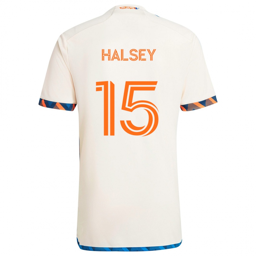 Børn Bret Halsey #15 Hvid Orange Udebane Spillertrøjer 2024/25 Trøje T-Shirt