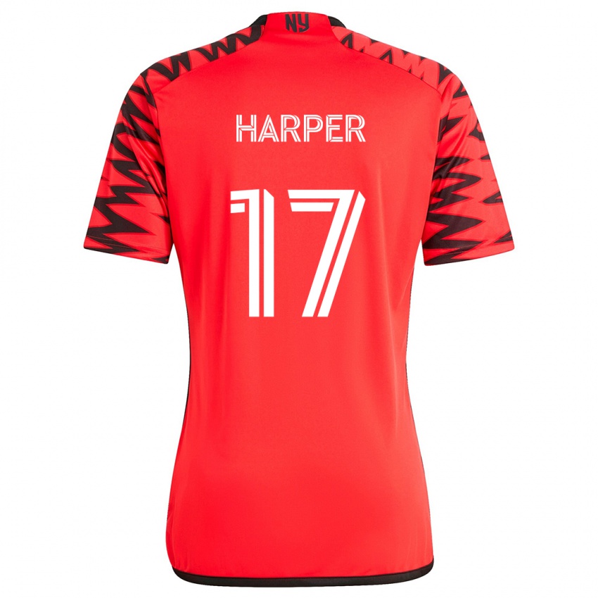 Børn Cameron Harper #17 Rød Sort Hvid Udebane Spillertrøjer 2024/25 Trøje T-Shirt