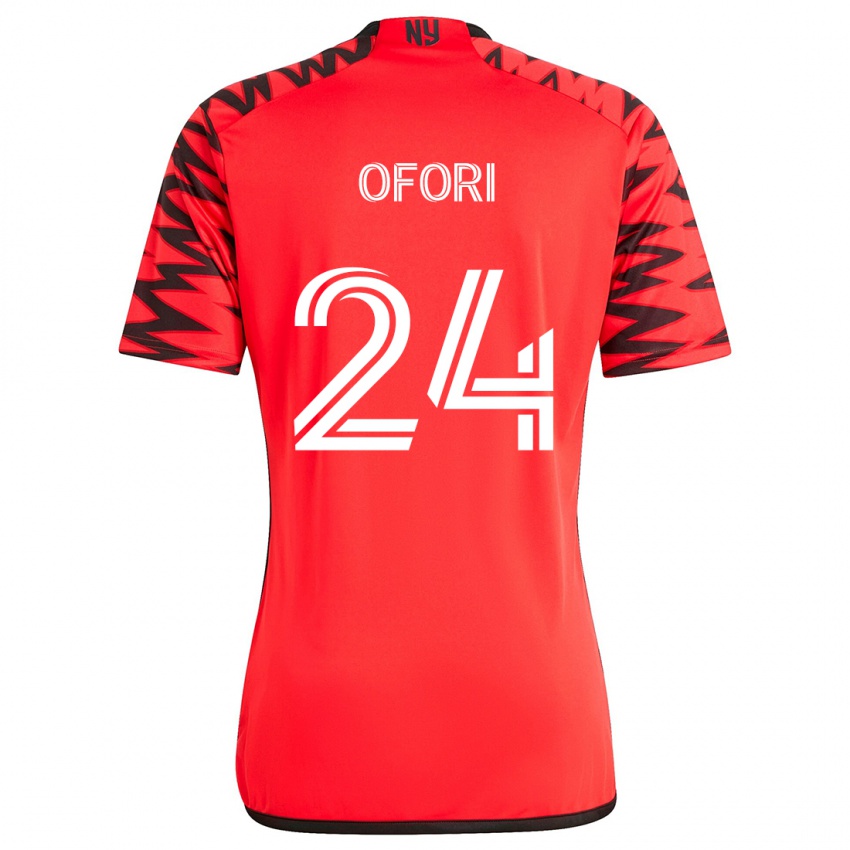 Børn Curtis Ofori #24 Rød Sort Hvid Udebane Spillertrøjer 2024/25 Trøje T-Shirt