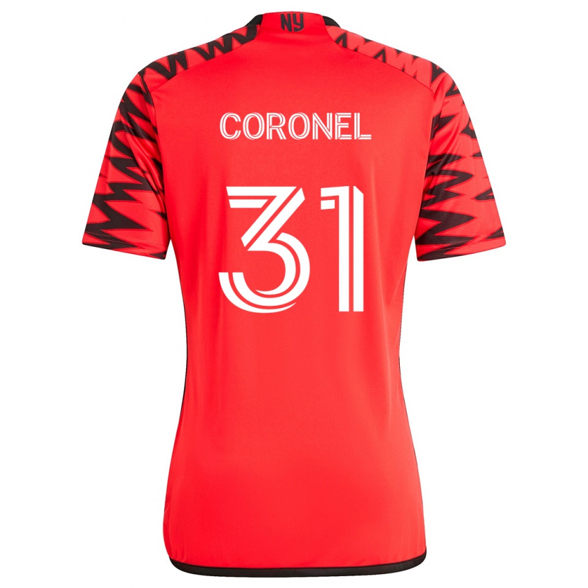 Børn Carlos Coronel #31 Rød Sort Hvid Udebane Spillertrøjer 2024/25 Trøje T-Shirt