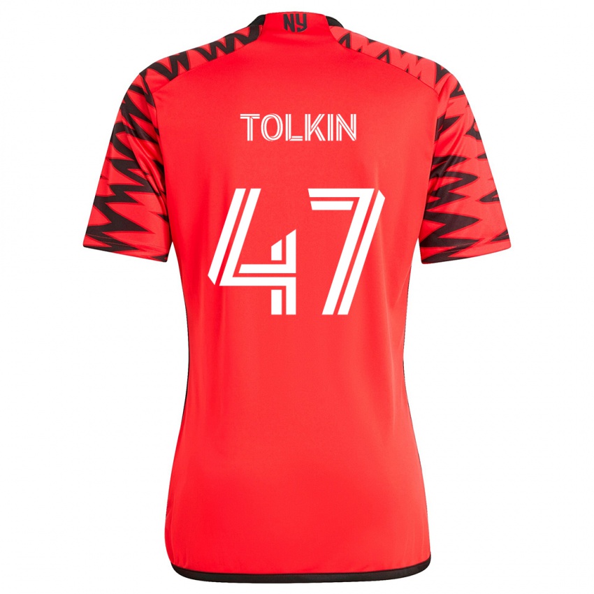 Børn John Tolkin #47 Rød Sort Hvid Udebane Spillertrøjer 2024/25 Trøje T-Shirt