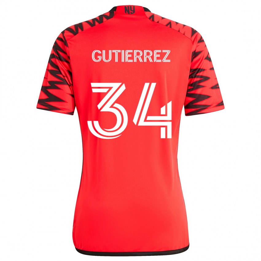 Børn Juan Gutierrez #34 Rød Sort Hvid Udebane Spillertrøjer 2024/25 Trøje T-Shirt