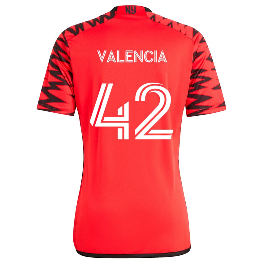 Børn Omar Valencia #42 Rød Sort Hvid Udebane Spillertrøjer 2024/25 Trøje T-Shirt