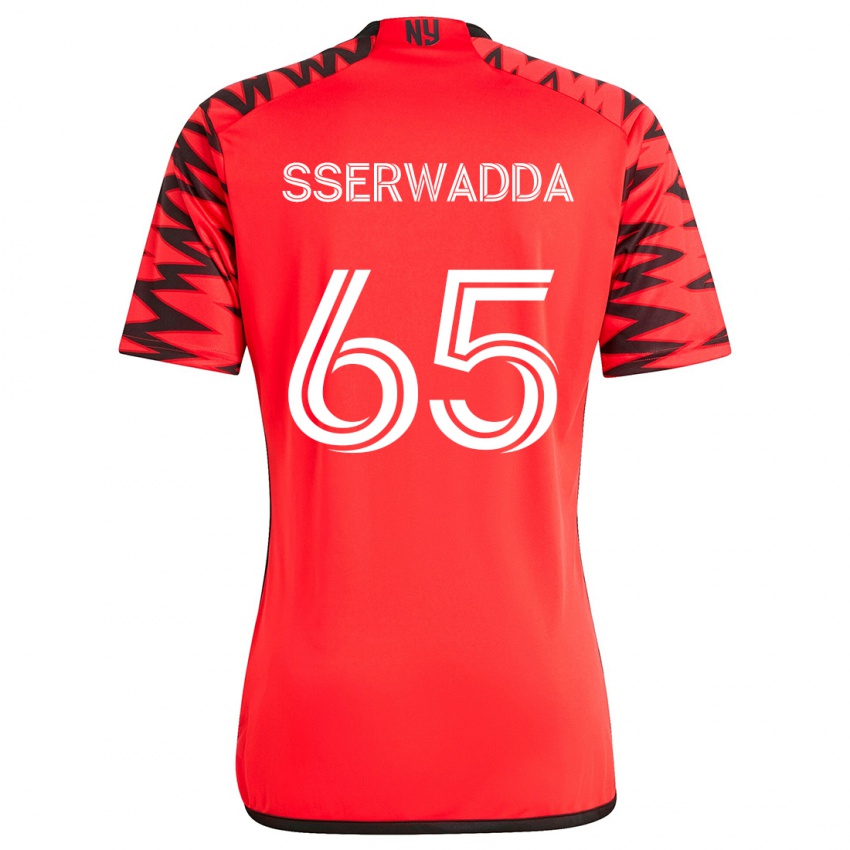 Børn Steven Sserwadda #65 Rød Sort Hvid Udebane Spillertrøjer 2024/25 Trøje T-Shirt