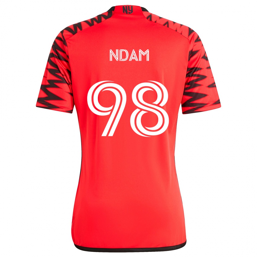 Børn Hassan Ndam #98 Rød Sort Hvid Udebane Spillertrøjer 2024/25 Trøje T-Shirt