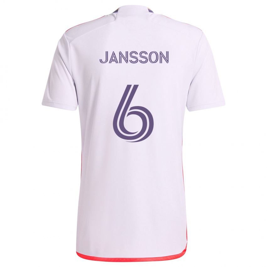 Børn Robin Jansson #6 Hvid Rød Lilla Udebane Spillertrøjer 2024/25 Trøje T-Shirt