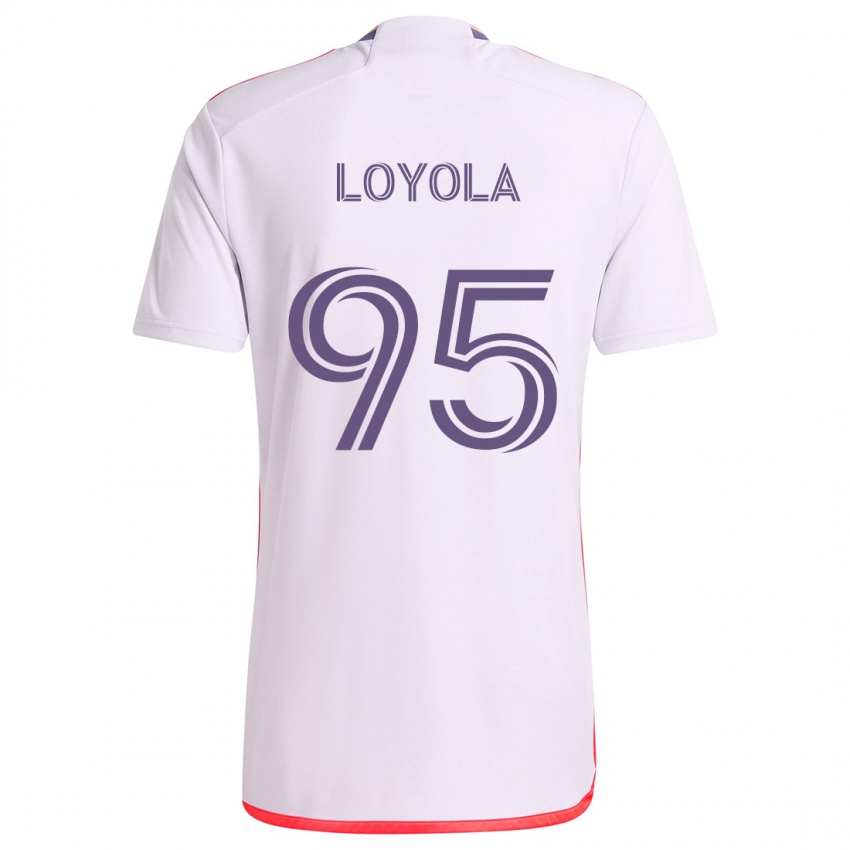 Børn Favian Loyola #95 Hvid Rød Lilla Udebane Spillertrøjer 2024/25 Trøje T-Shirt