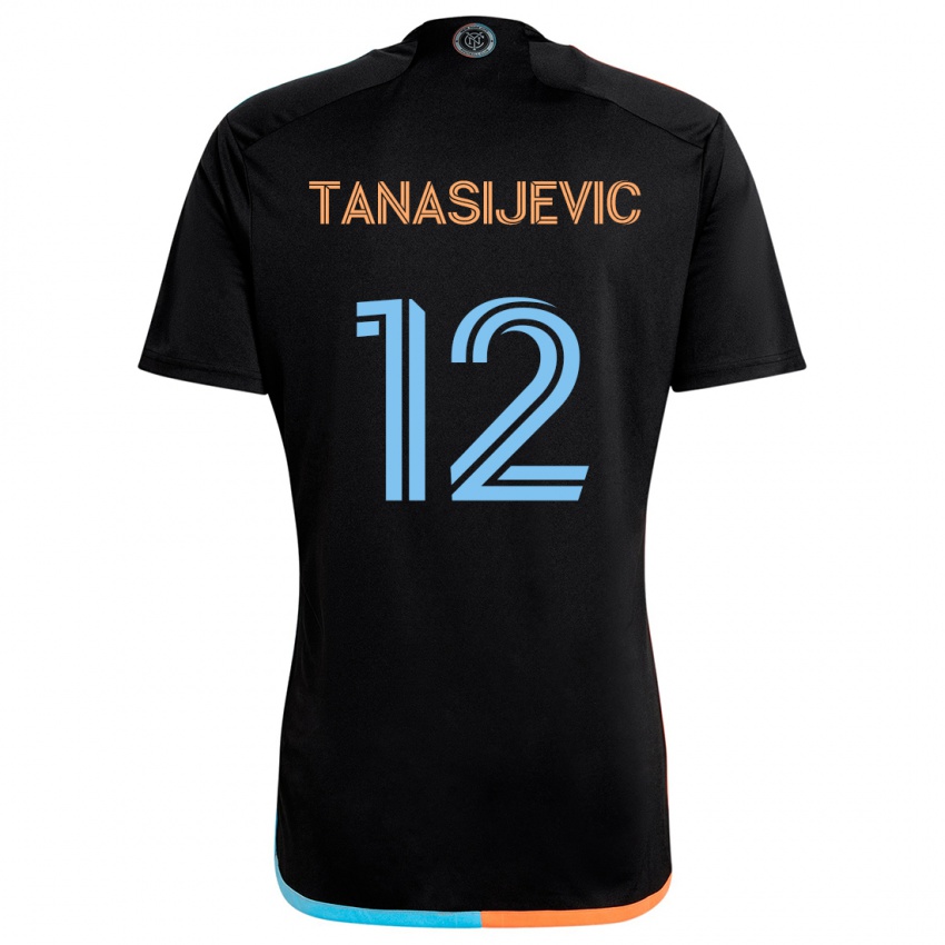 Børn Strahinja Tanasijevic #12 Sort Orange Blå Udebane Spillertrøjer 2024/25 Trøje T-Shirt