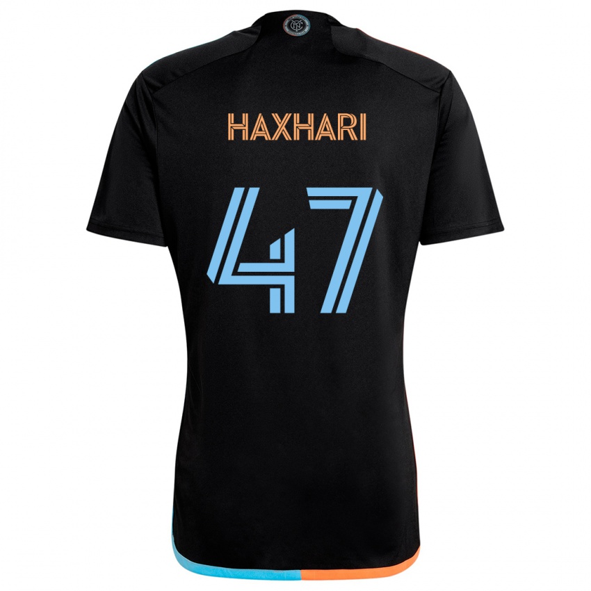 Børn Klevis Haxhari #47 Sort Orange Blå Udebane Spillertrøjer 2024/25 Trøje T-Shirt