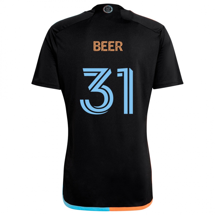 Børn Jack Beer #31 Sort Orange Blå Udebane Spillertrøjer 2024/25 Trøje T-Shirt