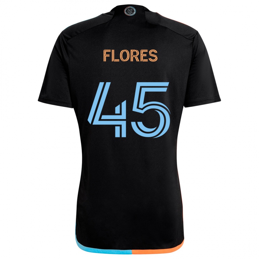 Børn Brian Flores #45 Sort Orange Blå Udebane Spillertrøjer 2024/25 Trøje T-Shirt