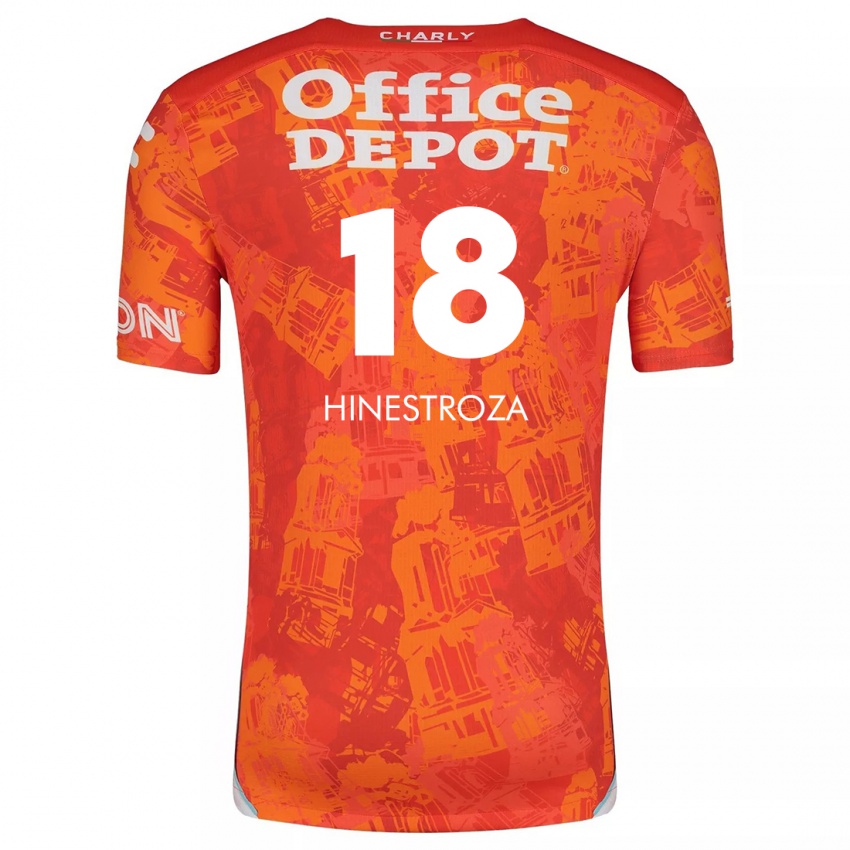 Børn Marino Hinestroza #18 Orange Hvid Udebane Spillertrøjer 2024/25 Trøje T-Shirt