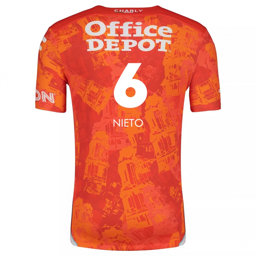 Børn Karla Nieto #6 Orange Hvid Udebane Spillertrøjer 2024/25 Trøje T-Shirt