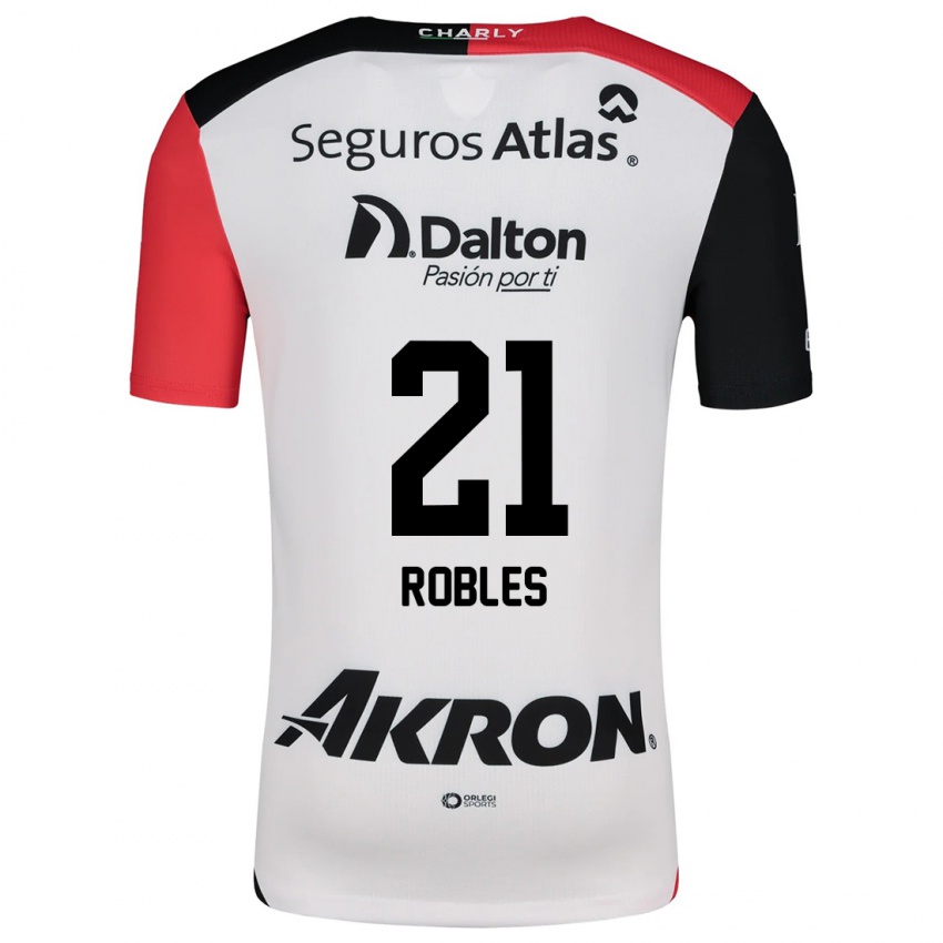 Børn Carlos Robles #21 Hvid Rød Sort Udebane Spillertrøjer 2024/25 Trøje T-Shirt