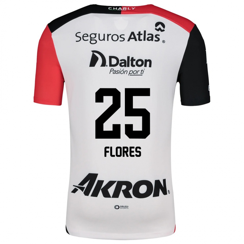 Børn Leonardo Flores #25 Hvid Rød Sort Udebane Spillertrøjer 2024/25 Trøje T-Shirt