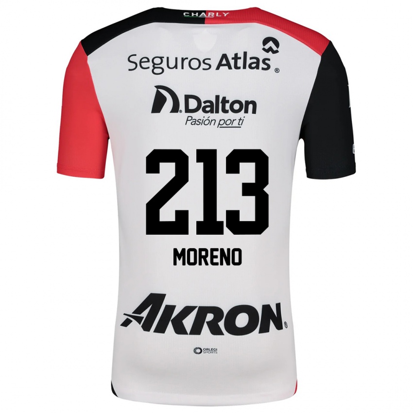 Børn Eduardo Moreno #213 Hvid Rød Sort Udebane Spillertrøjer 2024/25 Trøje T-Shirt