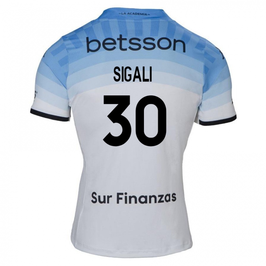 Børn Leonardo Sigali #30 Hvid Blå Sort Udebane Spillertrøjer 2024/25 Trøje T-Shirt