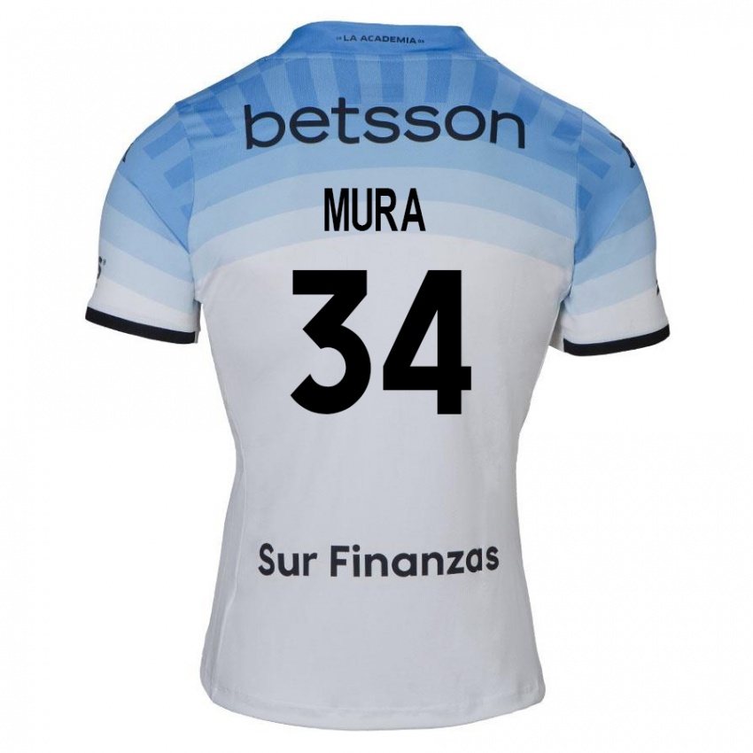 Børn Facundo Mura #34 Hvid Blå Sort Udebane Spillertrøjer 2024/25 Trøje T-Shirt