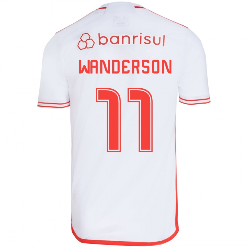 Børn Wanderson #11 Hvid Rød Udebane Spillertrøjer 2024/25 Trøje T-Shirt