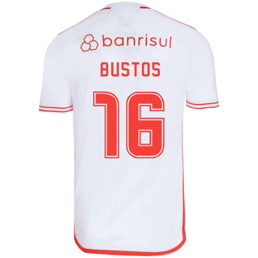 Børn Fabricio Bustos #16 Hvid Rød Udebane Spillertrøjer 2024/25 Trøje T-Shirt