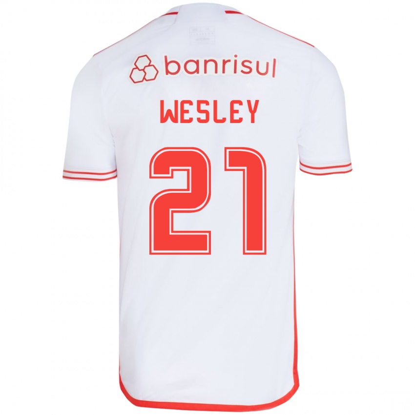 Børn Wesley #21 Hvid Rød Udebane Spillertrøjer 2024/25 Trøje T-Shirt