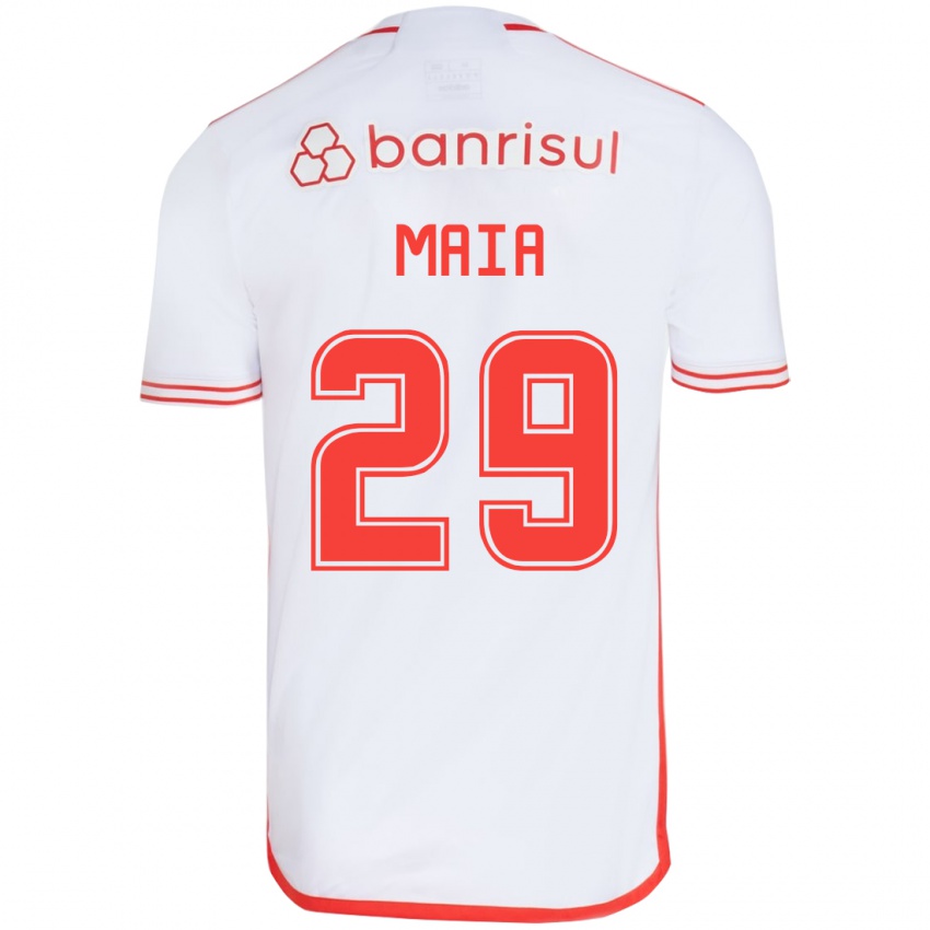 Børn Thiago Maia #29 Hvid Rød Udebane Spillertrøjer 2024/25 Trøje T-Shirt