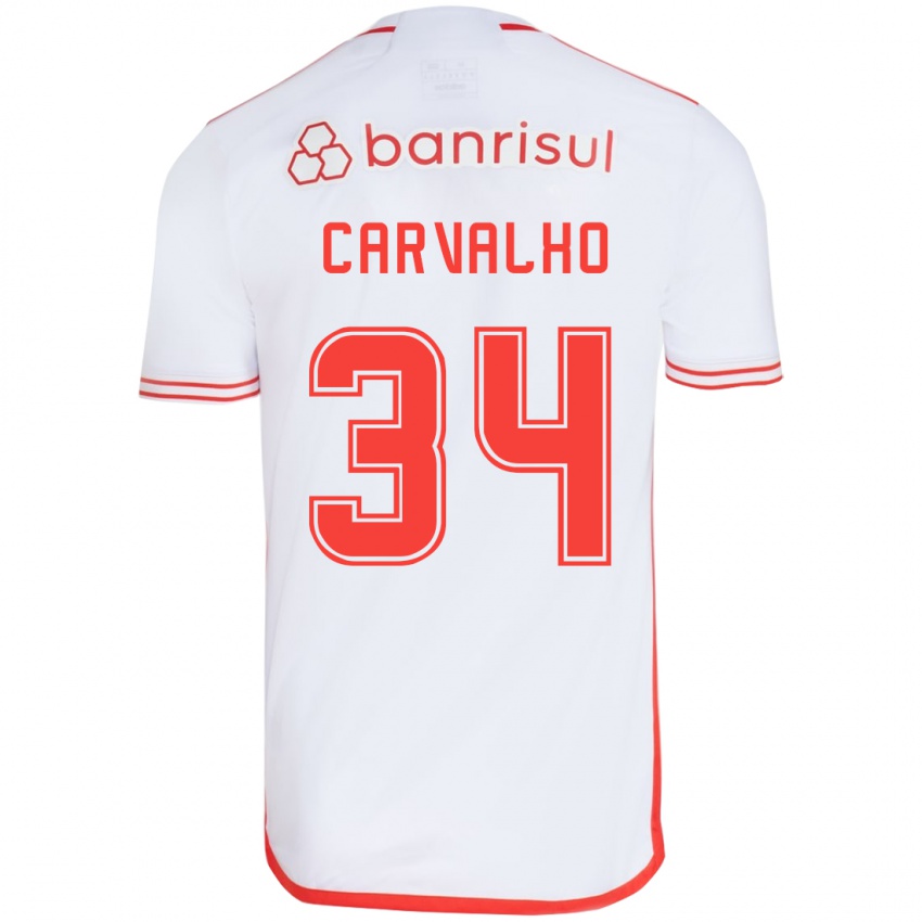 Børn Gabriel Carvalho #34 Hvid Rød Udebane Spillertrøjer 2024/25 Trøje T-Shirt