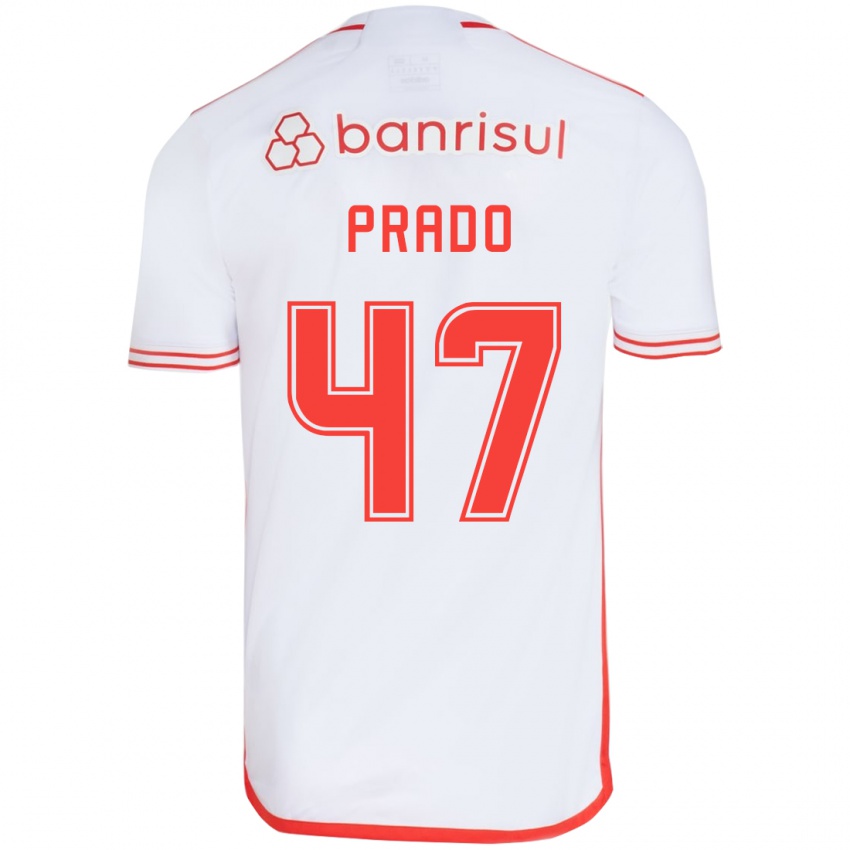 Børn Gustavo Prado #47 Hvid Rød Udebane Spillertrøjer 2024/25 Trøje T-Shirt