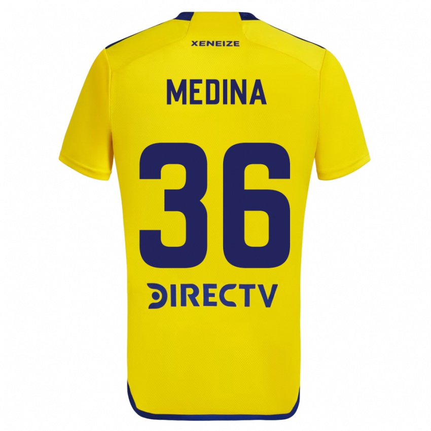 Børn Cristian Medina #36 Gul Blå Udebane Spillertrøjer 2024/25 Trøje T-Shirt