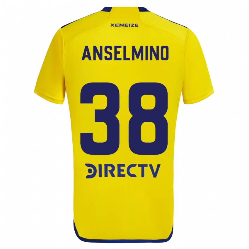 Børn Aarón Anselmino #38 Gul Blå Udebane Spillertrøjer 2024/25 Trøje T-Shirt