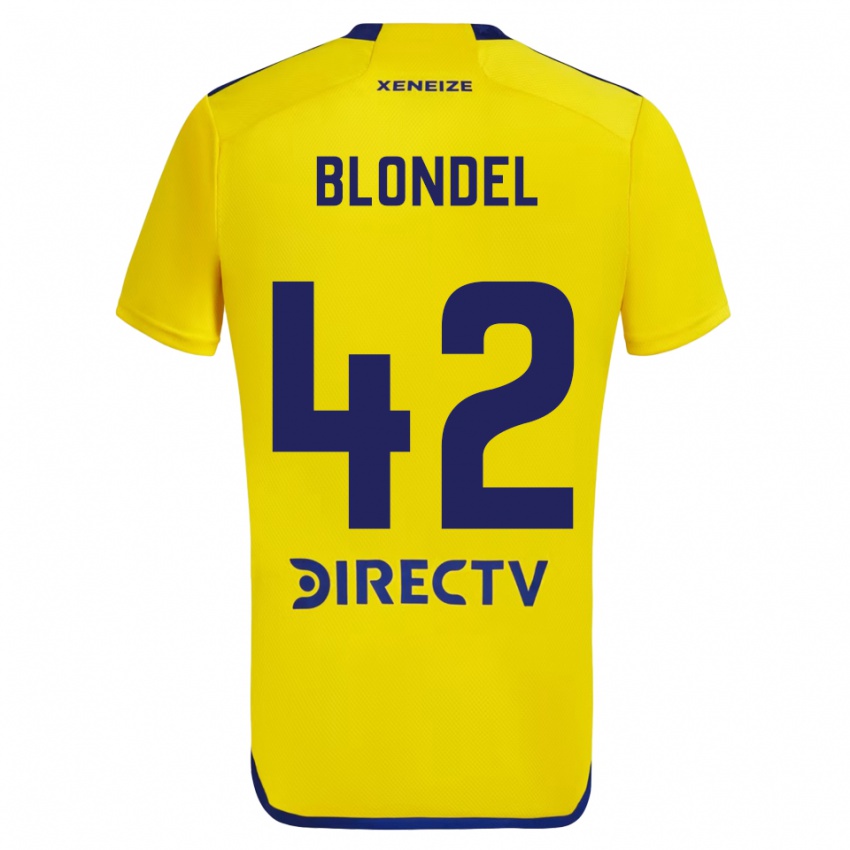 Børn Lucas Blondel #42 Gul Blå Udebane Spillertrøjer 2024/25 Trøje T-Shirt