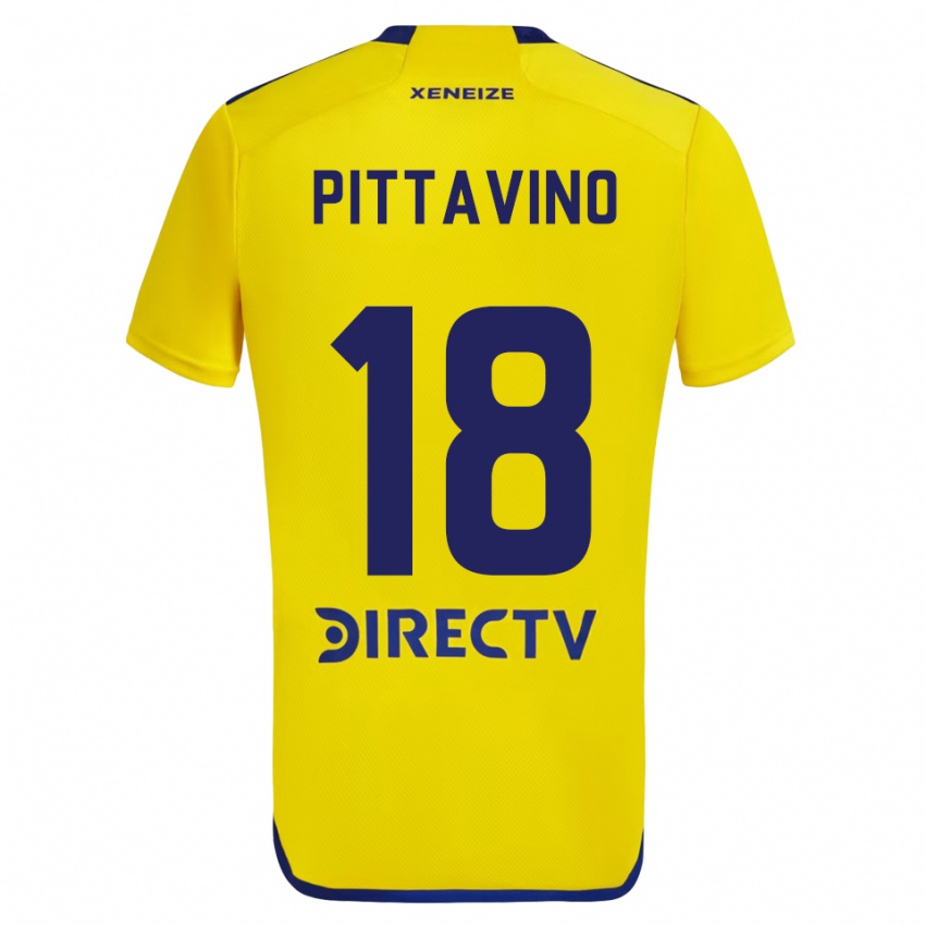 Børn Rodrigo Pittavino #18 Gul Blå Udebane Spillertrøjer 2024/25 Trøje T-Shirt