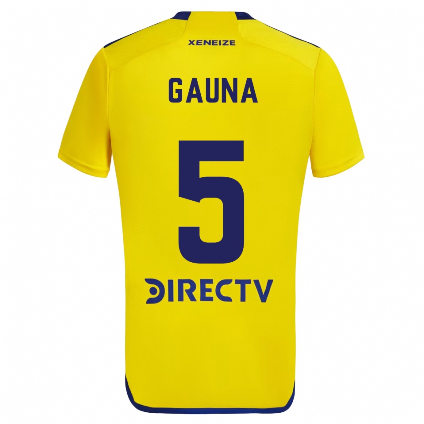 Børn Santiago Gauna #5 Gul Blå Udebane Spillertrøjer 2024/25 Trøje T-Shirt