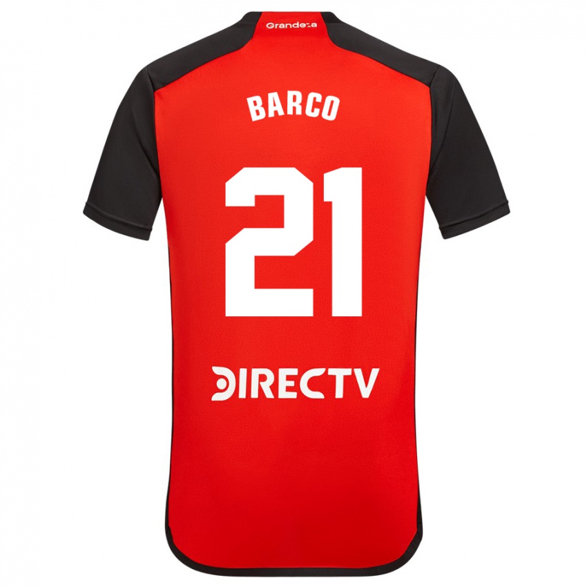 Børn Esequiel Barco #21 Rød Sort Hvid Udebane Spillertrøjer 2024/25 Trøje T-Shirt