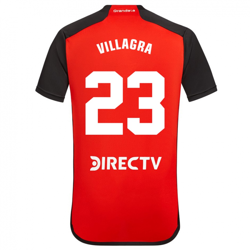 Børn Rodrigo Villagra #23 Rød Sort Hvid Udebane Spillertrøjer 2024/25 Trøje T-Shirt