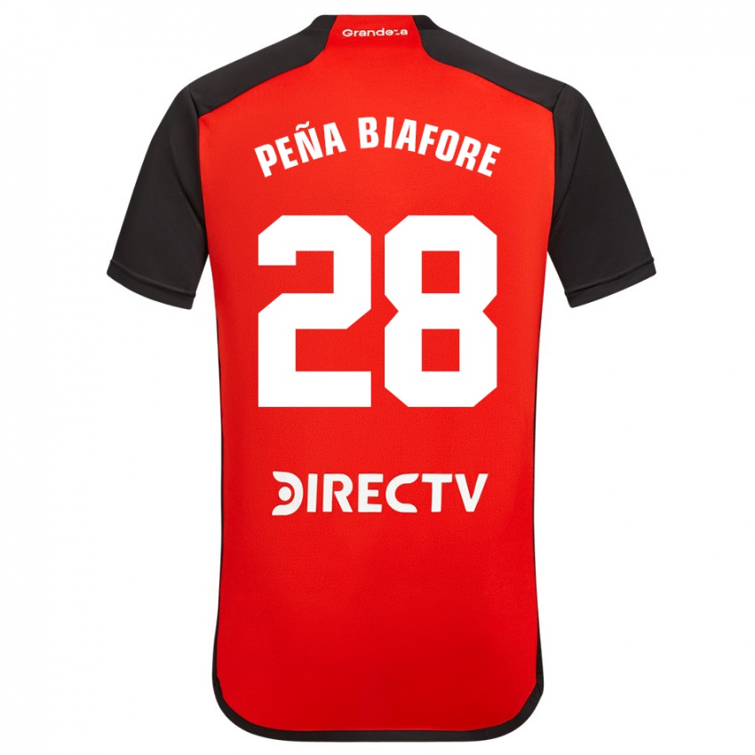 Børn Felipe Pena Biafore #28 Rød Sort Hvid Udebane Spillertrøjer 2024/25 Trøje T-Shirt