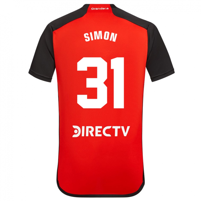 Børn Santiago Simon #31 Rød Sort Hvid Udebane Spillertrøjer 2024/25 Trøje T-Shirt