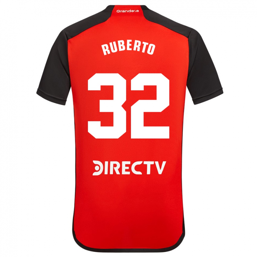 Børn Agustín Ruberto #32 Rød Sort Hvid Udebane Spillertrøjer 2024/25 Trøje T-Shirt