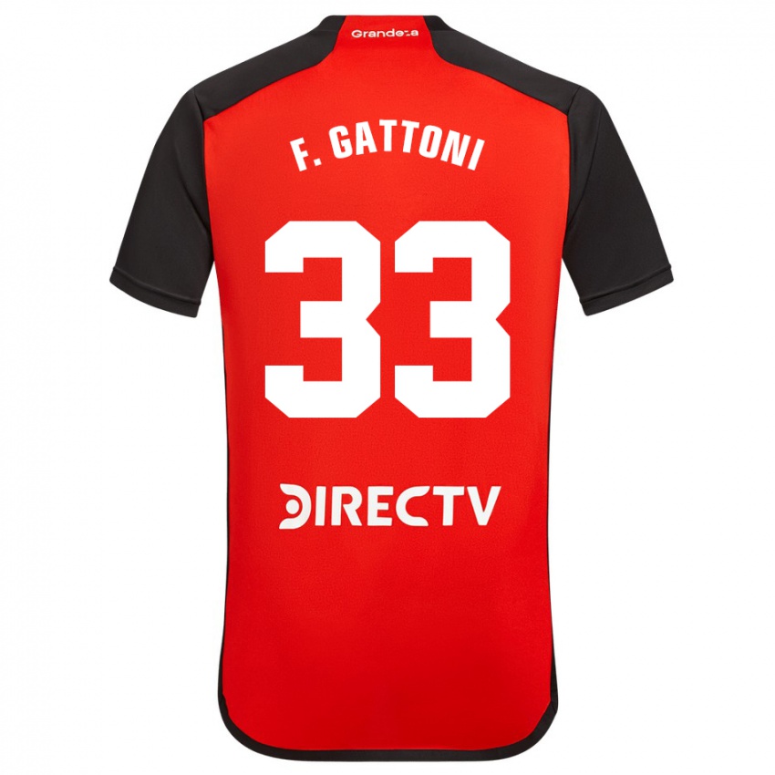 Børn Federico Gattoni #33 Rød Sort Hvid Udebane Spillertrøjer 2024/25 Trøje T-Shirt