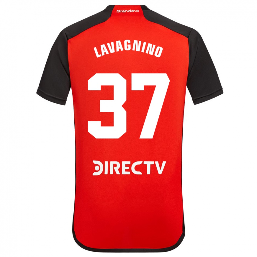 Børn Lucas Lavagnino #37 Rød Sort Hvid Udebane Spillertrøjer 2024/25 Trøje T-Shirt