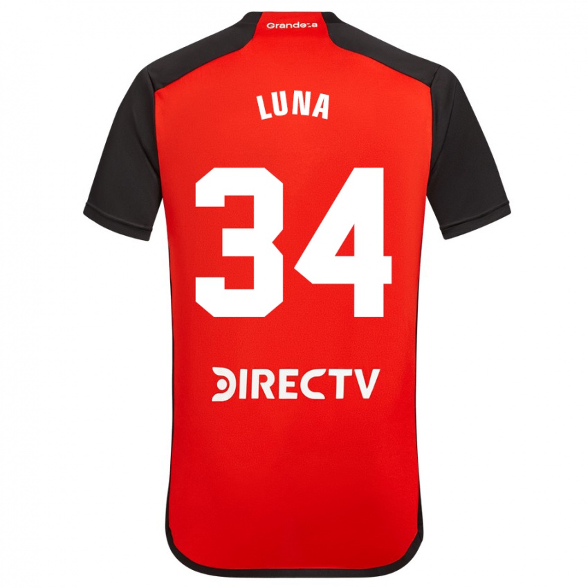 Børn Jonás Luna #34 Rød Sort Hvid Udebane Spillertrøjer 2024/25 Trøje T-Shirt