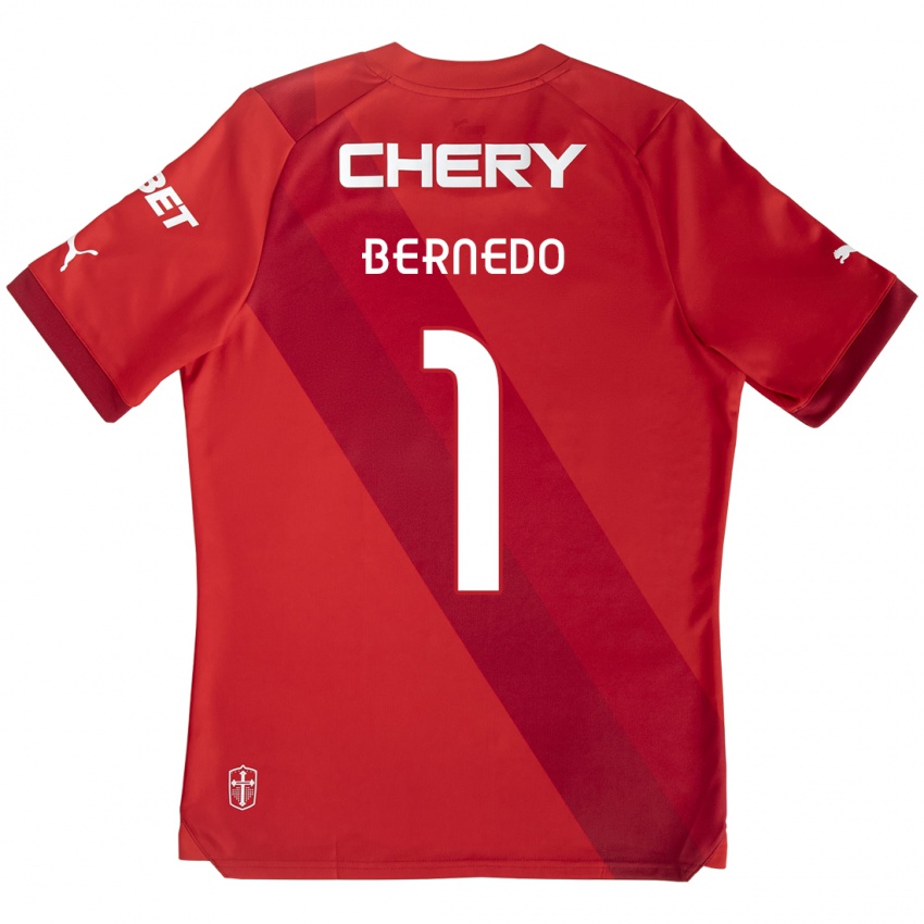 Børn Vicente Bernedo #1 Rød Hvid Udebane Spillertrøjer 2024/25 Trøje T-Shirt