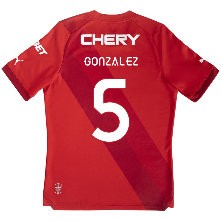 Børn Daniel González #5 Rød Hvid Udebane Spillertrøjer 2024/25 Trøje T-Shirt