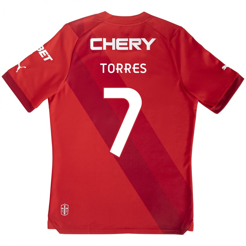 Børn Joaquín Torres #7 Rød Hvid Udebane Spillertrøjer 2024/25 Trøje T-Shirt