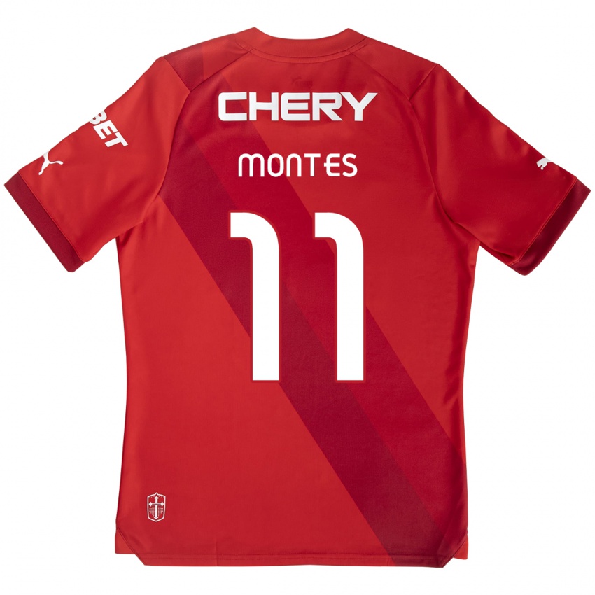 Børn Clemente Montes #11 Rød Hvid Udebane Spillertrøjer 2024/25 Trøje T-Shirt